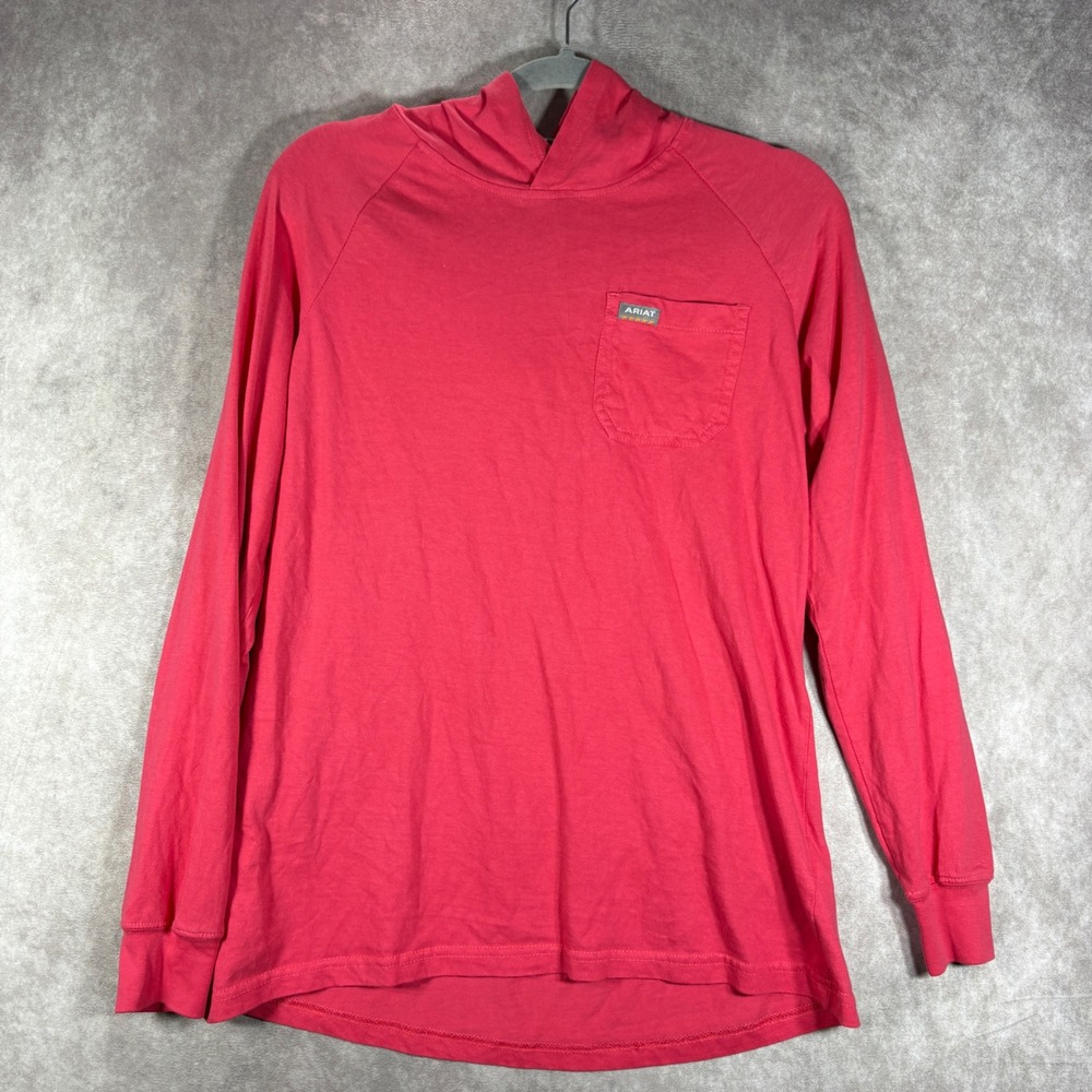 Ariat Hoodie Shirt Womens Large Pink Rebar Cotton Long Sleeve Pocket Workwear